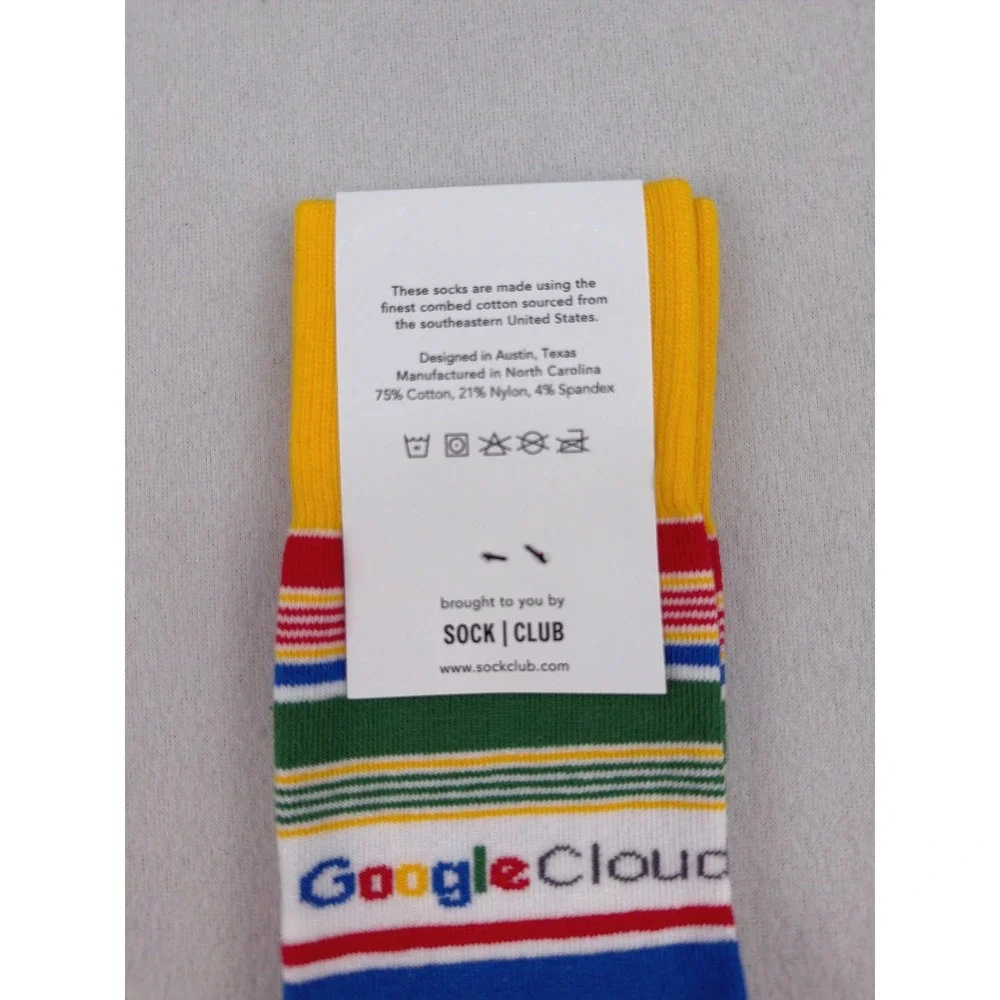 Google Cloud Sock Club Striped Crew Socks 2 Pairs Tech Swag Combed Cotton USA